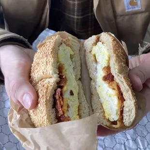 Bacon, Egg &amp; Cheese Bagel on sesame bagel