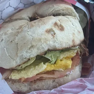 Belfast bagel, BLT add egg.