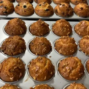 Home makes muffins blueberry banana and chocolate.