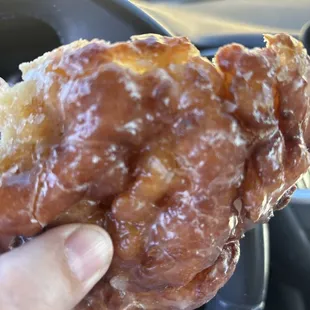 Apple fritter with just the right thickness and amount of dough ratio to the apples and crispiness Yum