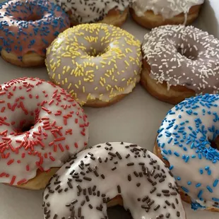 a dozen donuts in a box