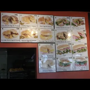 Breakfast sandwich menu