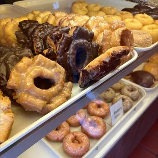 a variety of doughnuts on display