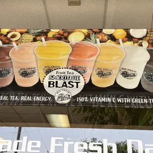 a variety of smoothie drinks