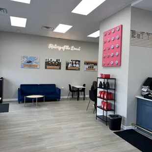 the inside of a donut shop