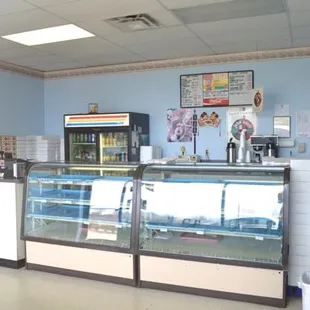 Inside counter at Donut Express, taken while establishment was closed.