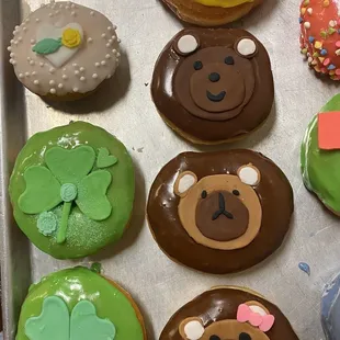 a variety of decorated donuts