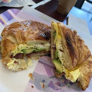 #6 Croissant sandwich with bacon, egg, &amp; cheese. Added avocado