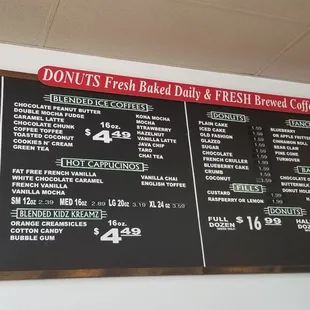 a menu on the wall
