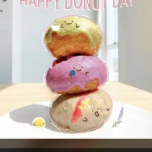 three donuts stacked on top of each other