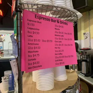 Menu - drink