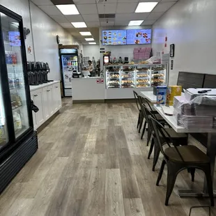 the interior of a donut shop