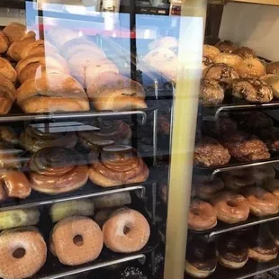a variety of doughnuts on display