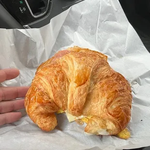 Bacon ham cheese egg croissant. They are huge