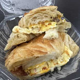 Sausage cheese bacon and egg croissant