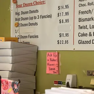 The Dozen Donut prices.  The bottom one is for a dozen fancies.