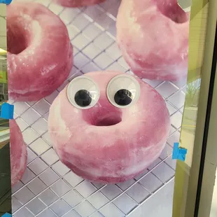 pink donuts with googly eyes
