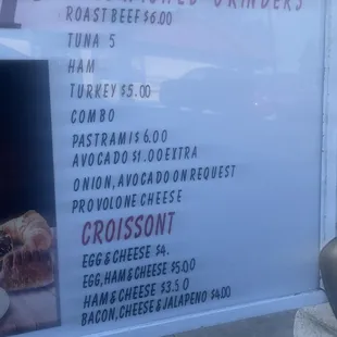 Sandwich menu