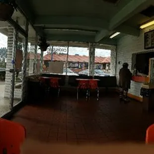 the inside of a donut shop