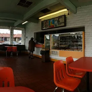 the interior of a donut shop
