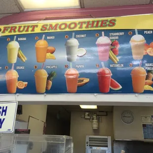 Picture of some of their smoothies options.