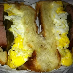 Sausage, egg, and cheese croissant with jalapenos!