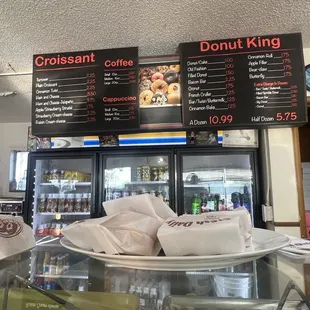 menus and prices on the wall