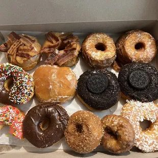 a variety of donuts in a box