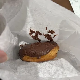 Custard filled chocolate covered donut for the kid