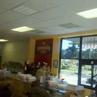 the inside of a donut shop