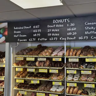 a variety of donuts on display