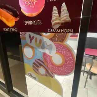 a menu for a variety of donuts