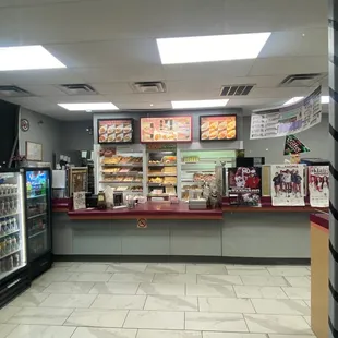 the inside of a donut shop