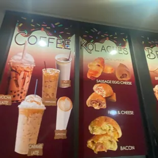 a menu for coffee and ice cream