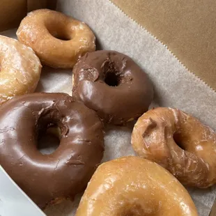 Glazed and chocolate donuts