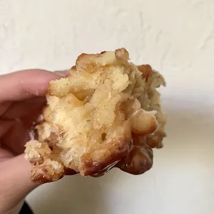 Inside of a piece of apple fritter