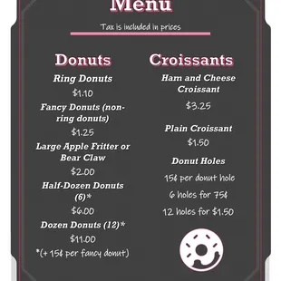 Donut and Croissant Menu