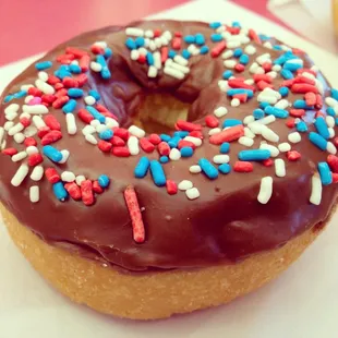 Chocolate frosted with colorful sprinkles!