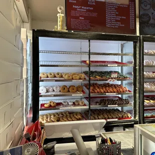 a display of donuts in a bakery