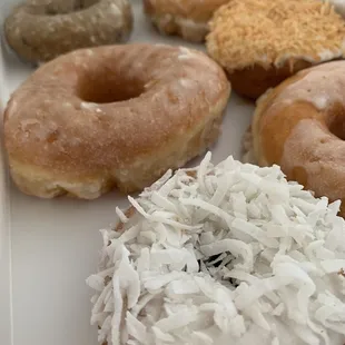 Coconut cake, original glazed, toasted coconut cake, blueberry cake