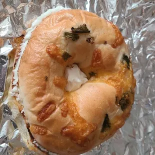 Green chile cheese bagel