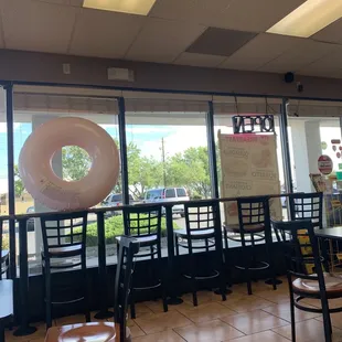 the inside of a donut shop