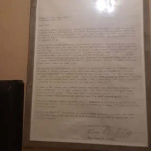 A letter to the owner