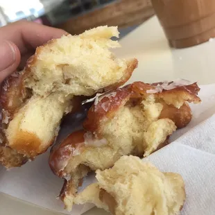 Apple fritter tasted a bit undercooked.