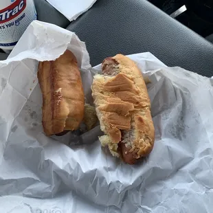 a hot dog and a drink