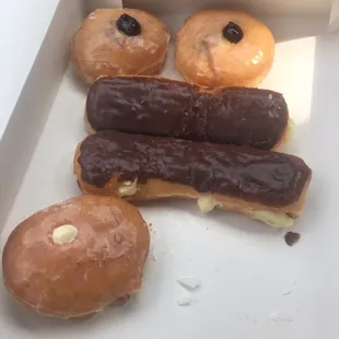 Blueberry filled, eclairs, cream cheese filled