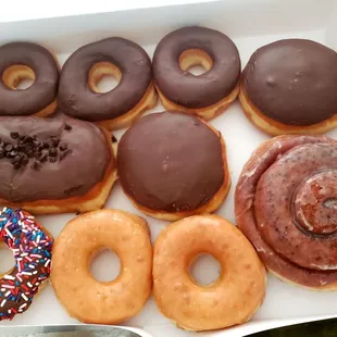 a variety of donuts in a box
