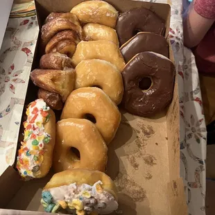 a variety of donuts in a box