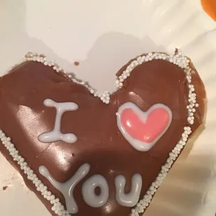 Heart shaped, glazed doughnut