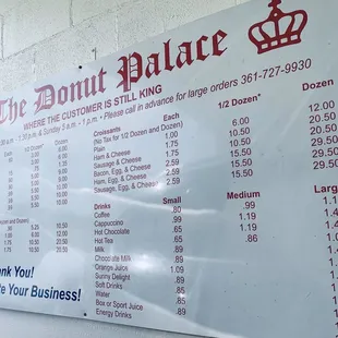 the price list for donuts